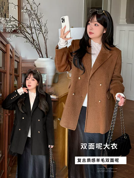 Wool Warm Double-Sided Woolen Coat, New Winter Style, Plus-Size for Curvy Women, Elegant Woolen Jacket 433995