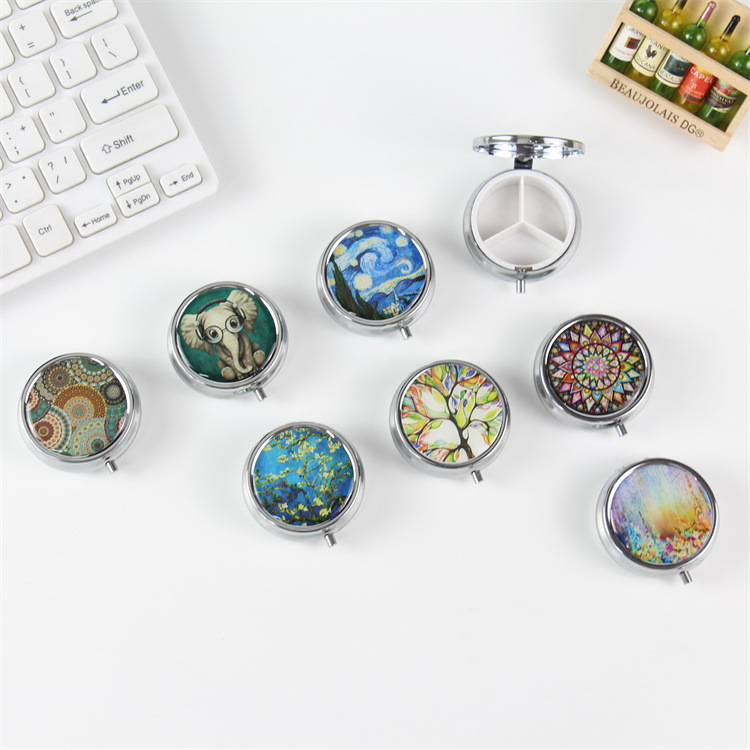 in stock wholesale round storage three-compartment single-compartment metal small medicine box jewelry box sealed compact mini portable medicine box