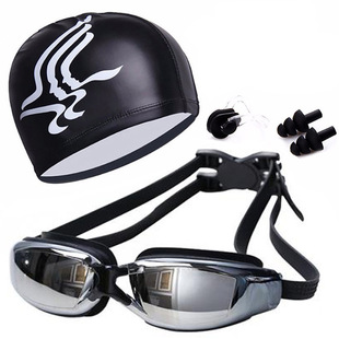 Shenyu fashion anti-fog plating high-definition swimming goggles + silicone nose clip earplugs + PU swimming cap combination 9011 set