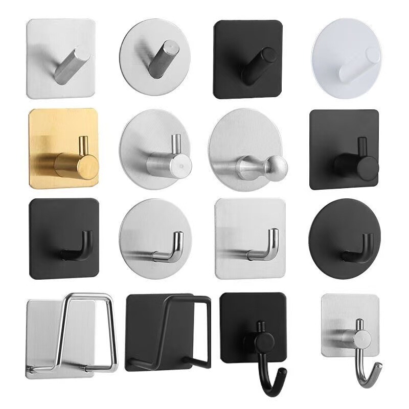 Cross-Border Stainless Steel Bathroom Hairband Hat Storage Hook Kitchen No-Drill Strong Adhesive Traceless Sticky Hook