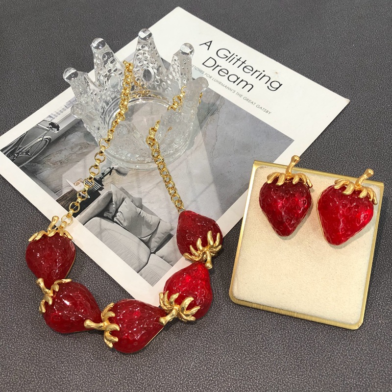 Alloy Material Sweet Strawberry Alloy Plating Artificial Gemstones Women's Earrings Necklace