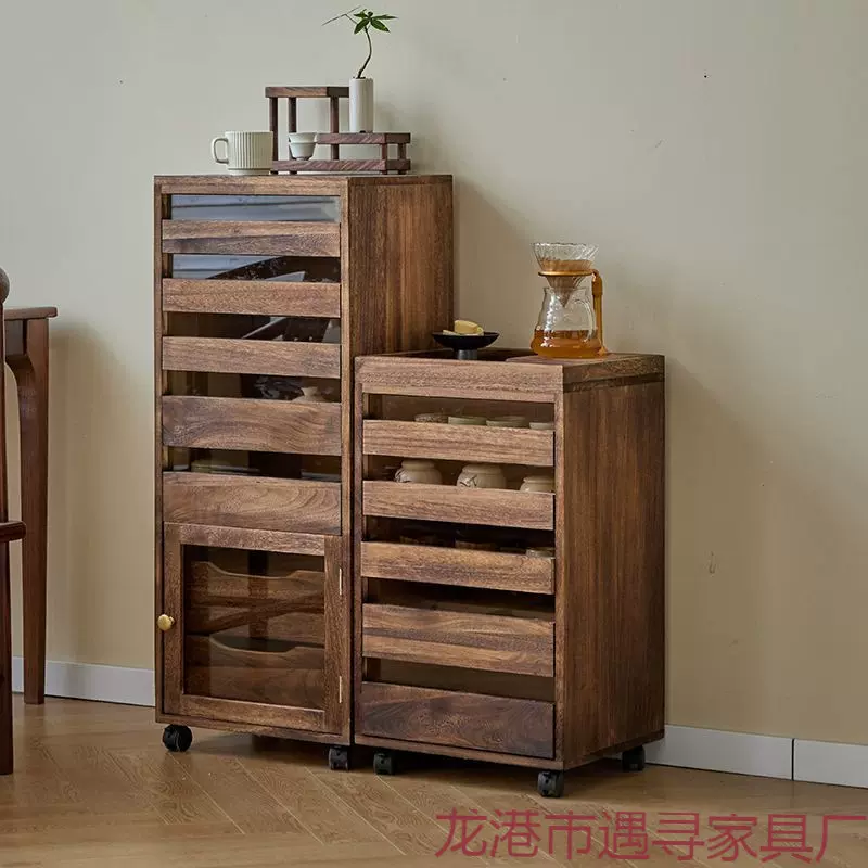 实木整装牙科柜茶水柜胡桃色分格收纳柜储物柜茶具柜茶杯柜窄边柜