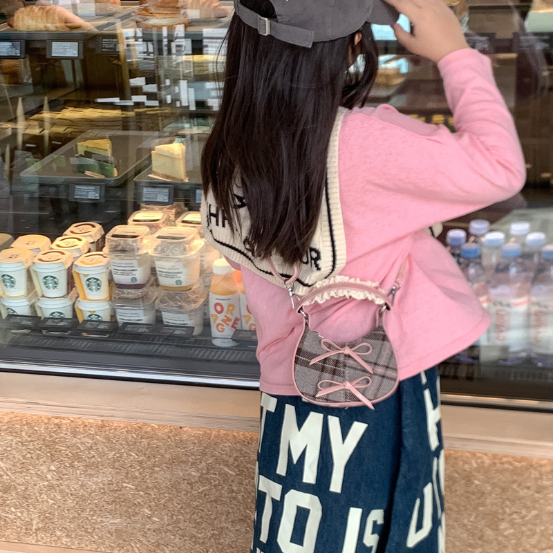 Moda coreana de leopardo, bolsos de hombro para niños y niñas, lindos bolsos de mano para bebés con arco, nuevos bolsos de niños a cuadros.