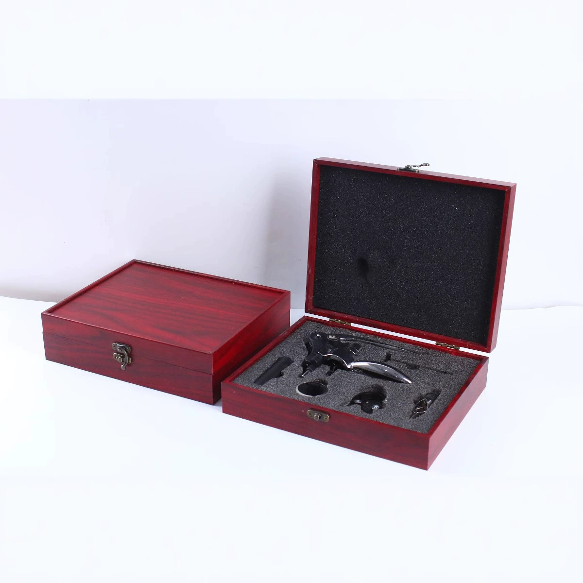 Спотовый ящик из красного дерева, набор винных инструментов, деревянная коробка, упаковка, набор открывателя для бутылок типа кролика, сплав, открыватель вина, набор из шести частей