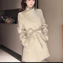 气质直角显瘦毛呢外套黑色大衣新款收腰小个子加厚呢子大衣