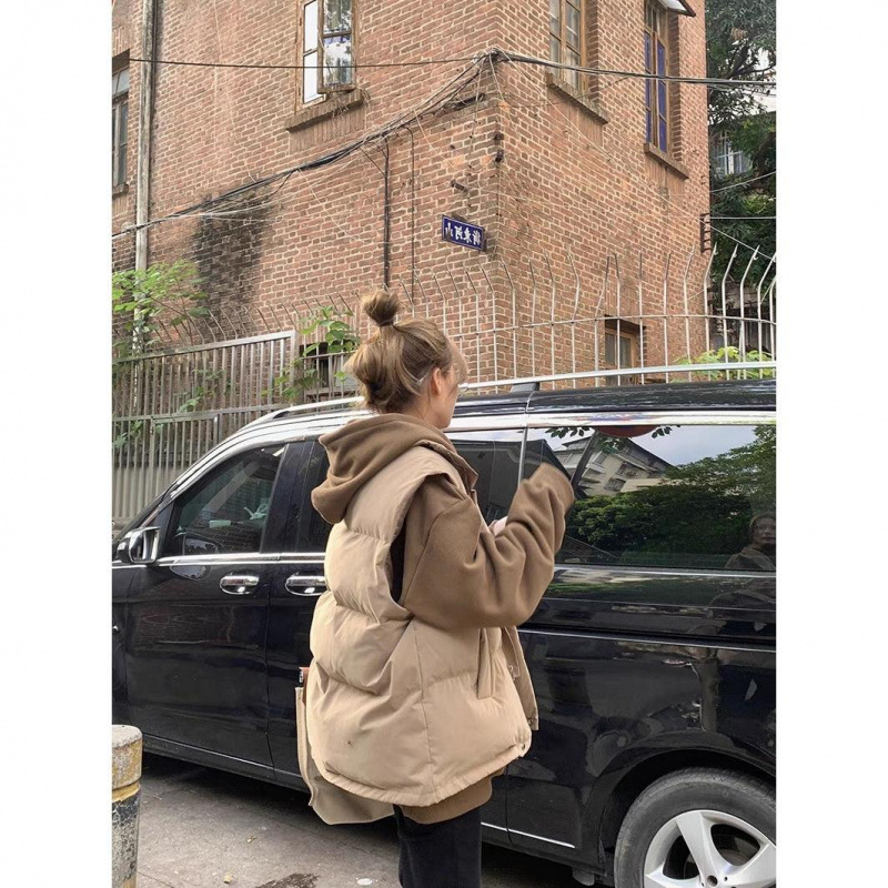 2025 new Korean version autumn and winter loose versatile fashionable down cotton stand collar thickened solid color fashionable vest jacket