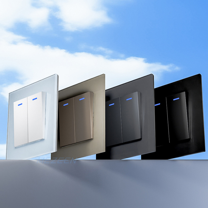 European-style two-position switch tempered glass panel with led lights European standard wall switch two-open double-control single-control CE
