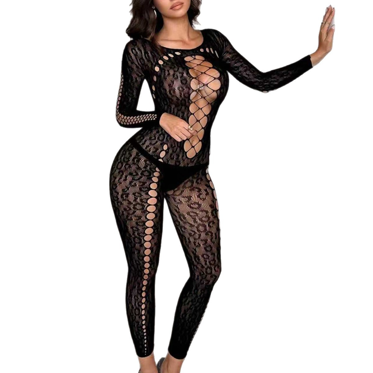Fábrica de ropa interior de mariposa europea y americana dedicada al por mayor, ropa de malla sexy estampada de leopardo seductora amor uniforme YDA18
