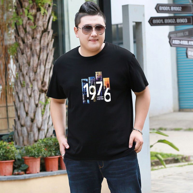 Trendy Plus-Size Men's Fashion Printed Short-Sleeve Top for Big Guys, Oversized Loose T-Shirt to Cover the Belly