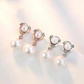 韩国高级感明星款珍珠进口水钻双球镀银耳钉女耳环饰品厂家批发