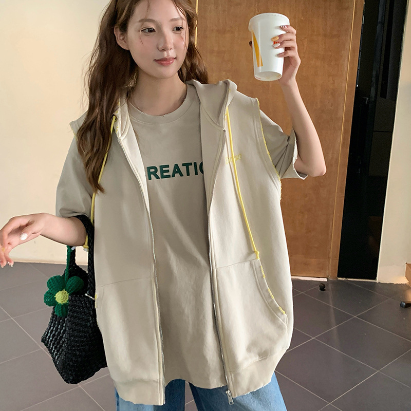 秋季高级感连帽卫衣马甲女2025新款小众别致坎肩无袖百搭马夹外套|undefined