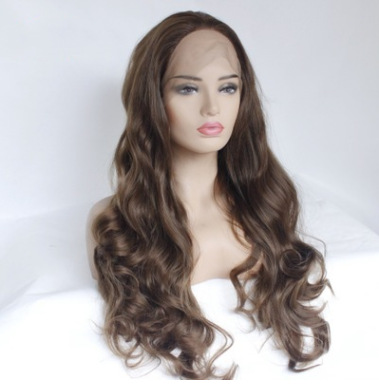 Fibra química delantera encaje medio gancho de mano cubierta de cabeza europea y americana de moda ondas largas pelucas de cabello rizado seda de alta temperatura LW0169