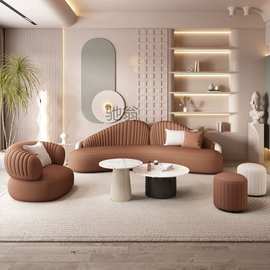 p！北欧小户型异形弧形沙发布艺休息区接待院创意服装店网红