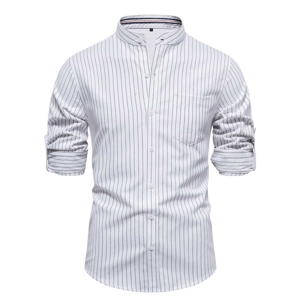Camicia da uomo a maniche lunghe in cotone e lino, vestibilità slim, vestibilità slim primaverile ed estiva, camicia a maniche lunghe da uomo a righe di taglia europea_voghion.com