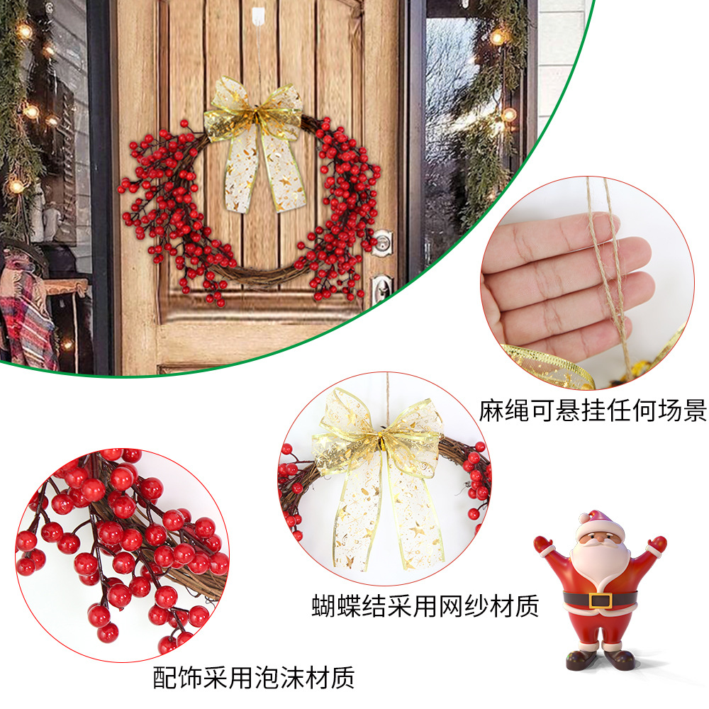 Nuevo producto de Amazon 2026, corona navideña con lazo, decoración colgante para el hogar, guirnalda artificial de frutos rojos, adorno para puerta, decoración colgante.