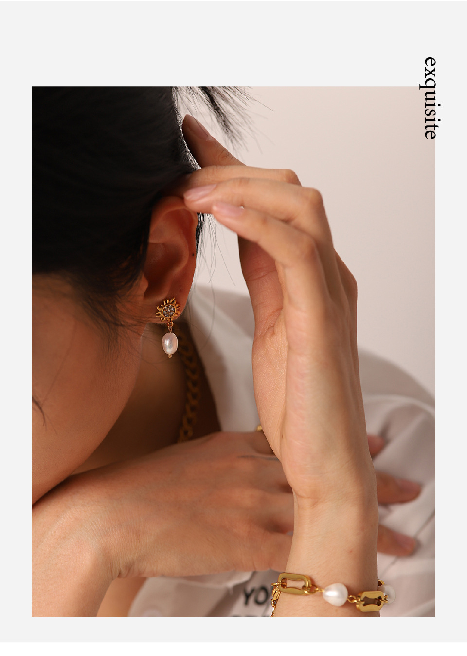 Elegant Geometric Stainless Steel Inlay Pearl Zircon Earrings 1 Pair