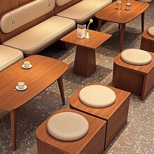 复古风咖啡厅实木卡座沙发奶茶店甜品店商用西餐厅靠墙长条凳子