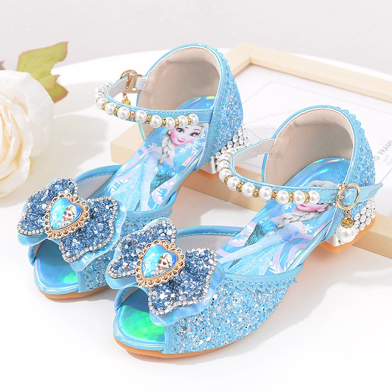 Синяя обувь принцессы Aisha, летние детские сандалии для девочек, детская обувь принцессы со стразами на высоком каблуке От 4 до 7 лет