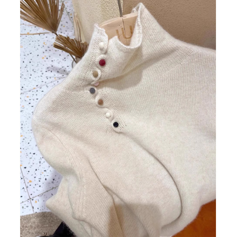 Commuter Joker main texture full ~ white high collar base shirt high sense half button sweater sweater