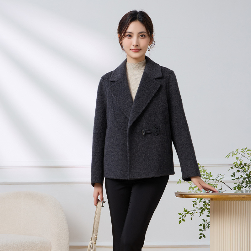 코트 짧은 우아한 코트 작은 샹펑 단면 울 코트 클로버 작은 캐시미어 살구색