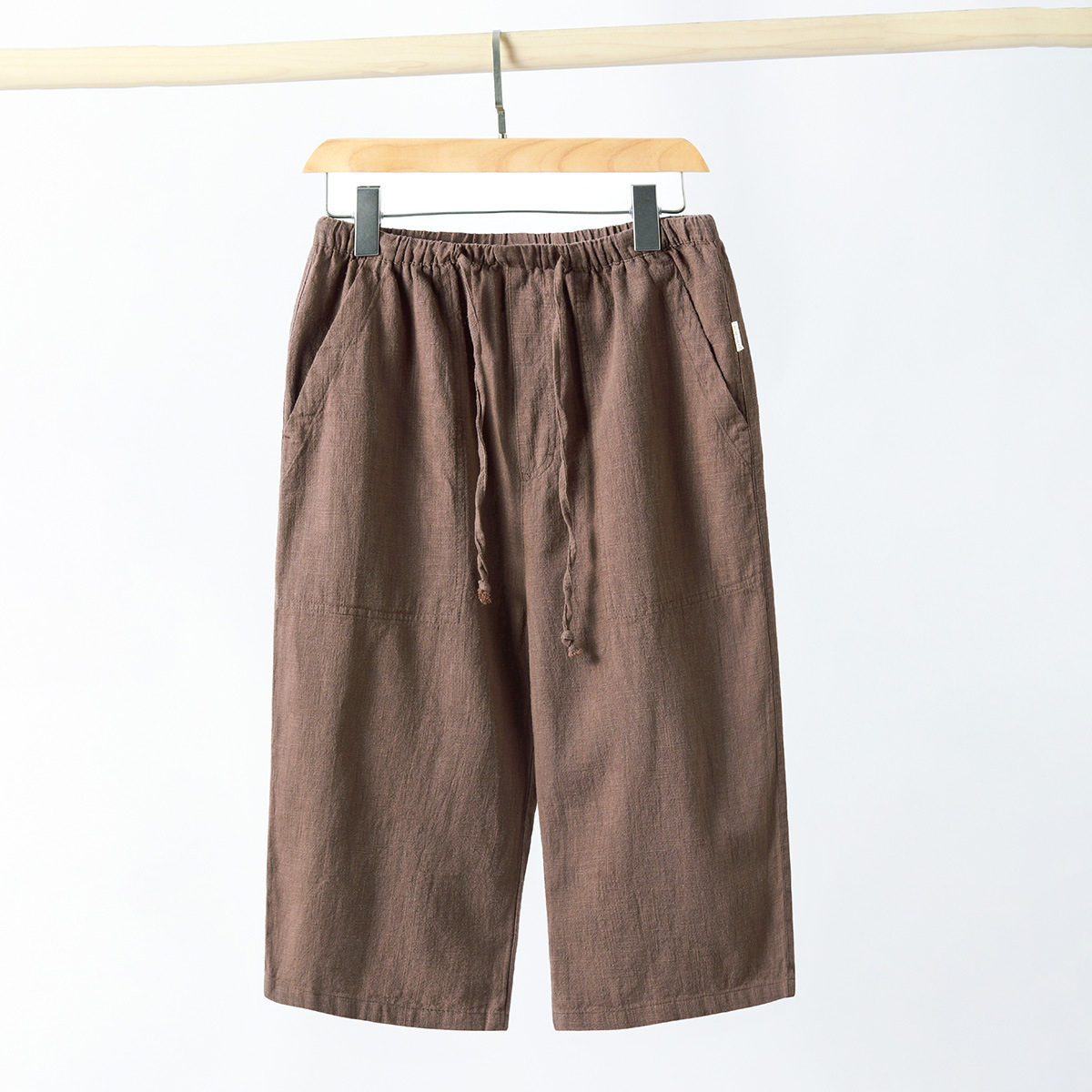 New Summer Men's Ramie Cropped Pants Pure Color Thin Breathable Chinese Style Cotton and Linen Straight Casual Pants - Comfortable