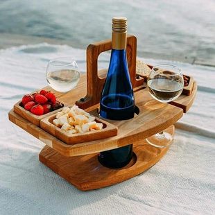 Cross-border creative wooden wine rack outdoor picnic table removable mini outdoor beach camping table picnic wine table rack