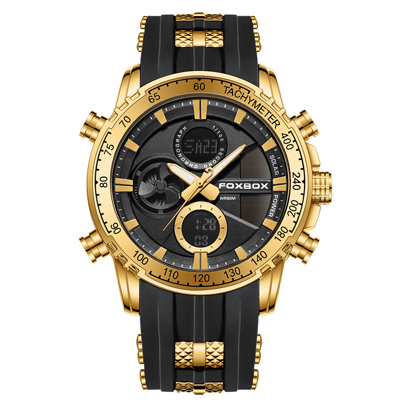 FOXBOX moda doble pantalla reloj electrónico deportivo tendencia de hombre gran dial estudiantes reloj de luz nocturna impermeable 0066