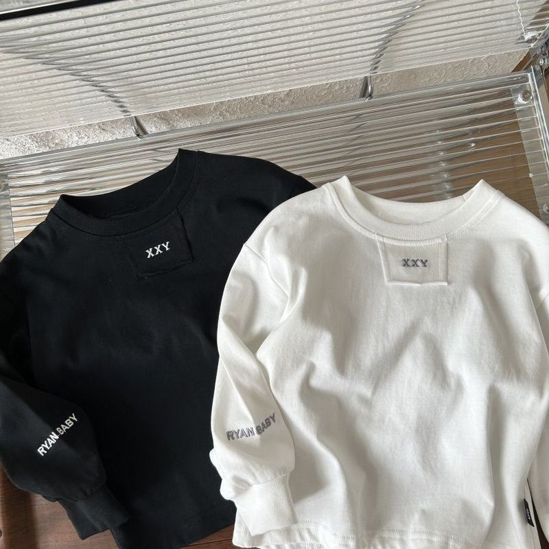 Spring hoodie, children's T-shirt, loose Western style long sleeved shirt with white letters as the base, baby boys' and_voghion.com