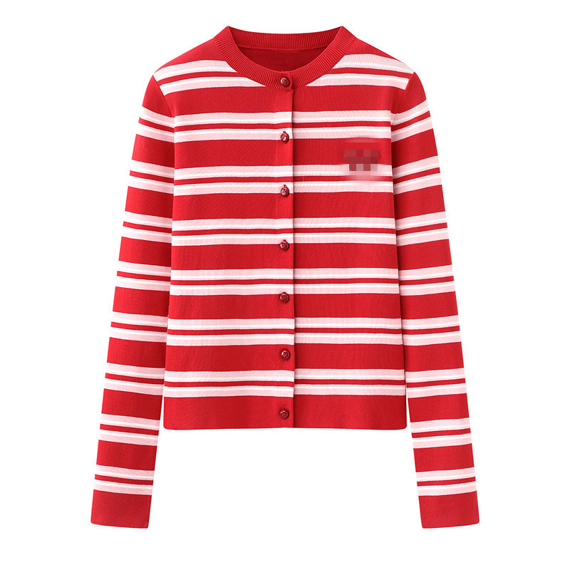 In Stock 2026 Spring New Style Simple Retro Color-Blocking Striped Knit Cardigan Top 3K1Ye10 In Stock 2026 Spring New Style Simple Retro Color-Blocking Striped Knit Cardigan Top 3K1Ye10