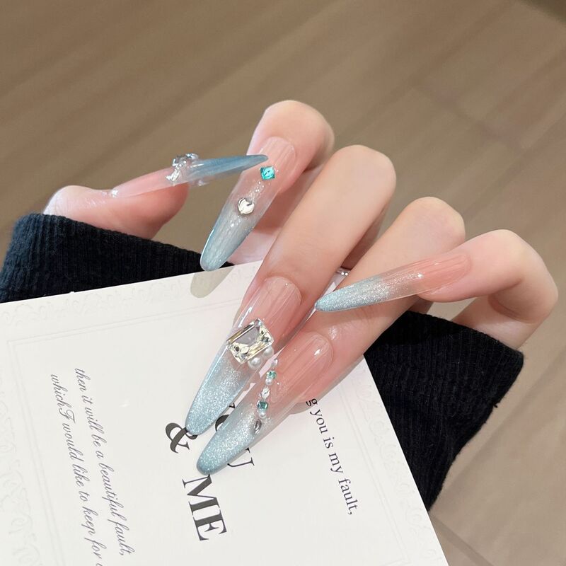 Blue Long Thin Dog-Shaped 4.0 Cat Eye Nail Art Nail Tips Finished Nail Stickers Removable Nail Stickers Blue Long Thin Dog-Shaped 4.0 Cat Eye Nail Art Nail Tips Finished Nail Stickers Removable Nail Stickers