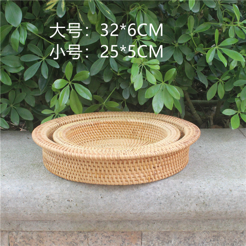 新款 藤编素面果碟两件套田园家居水果盘创意果篮零食糖果收纳盆|ru