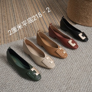2023 New French Style Low Heel Square Toe Shallow Mouth Single Shoes Women's Soft Bottom Flat Shoes Design Sense Niche Spring and Autumn Fashion