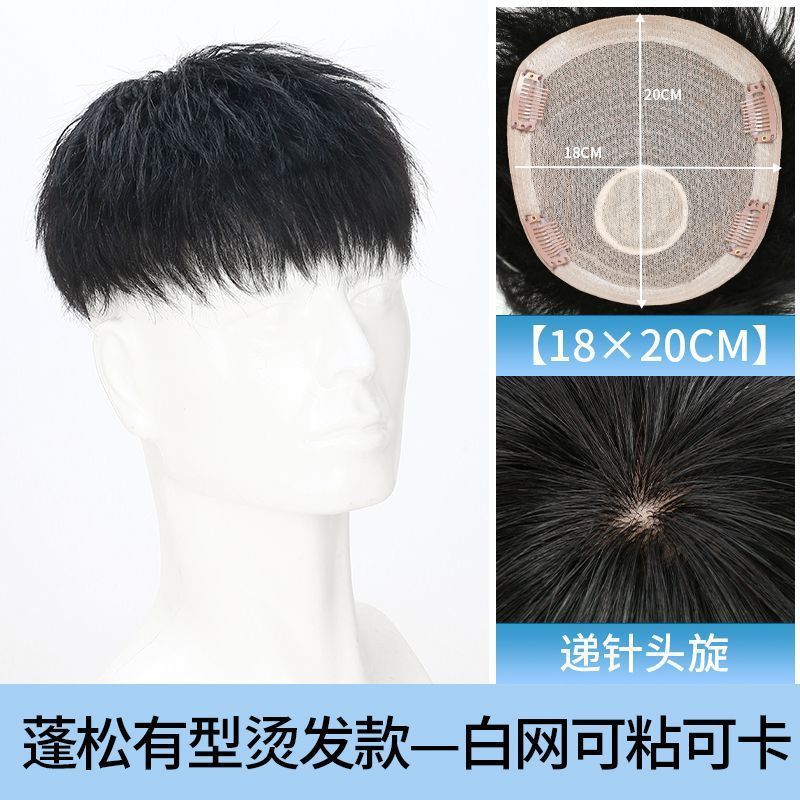 メンズウィッグ、リアルヘア、チェストナットヘッド、モーガンパーマ、ショートカットウィッグ、ハゲ頭と生え際をカバーする男性用ヘアピース|undefined