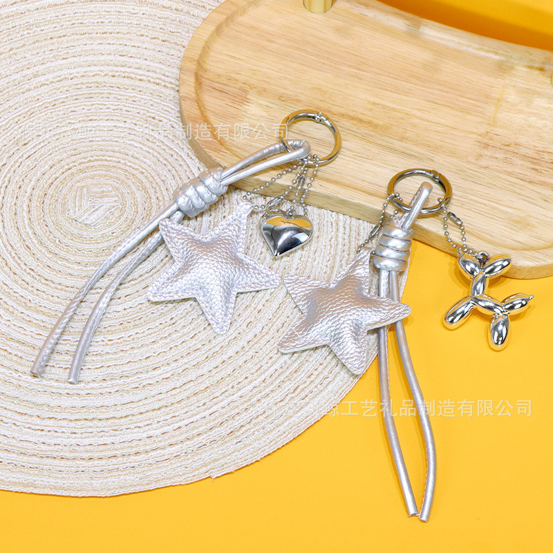 Original PU star pendant, puppy heart, handmade DIY rope keychain, decorative chain, bag accessory
