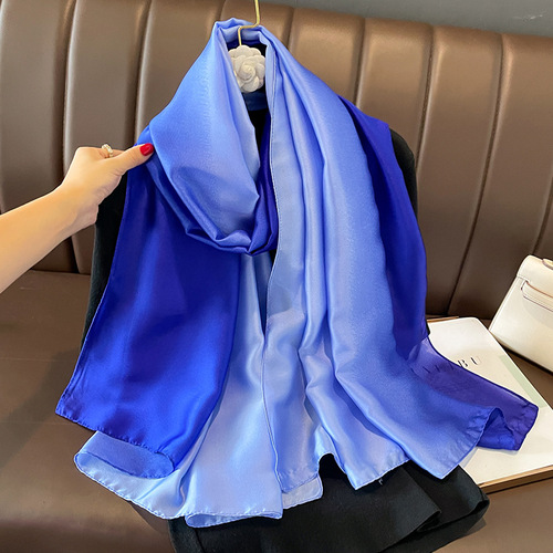  New Fashion Gradient Satin Silk Scarf Women's Oversized Gauze Shawl Spring and Autumn Scarf Autumn and Winter Warm Scarf