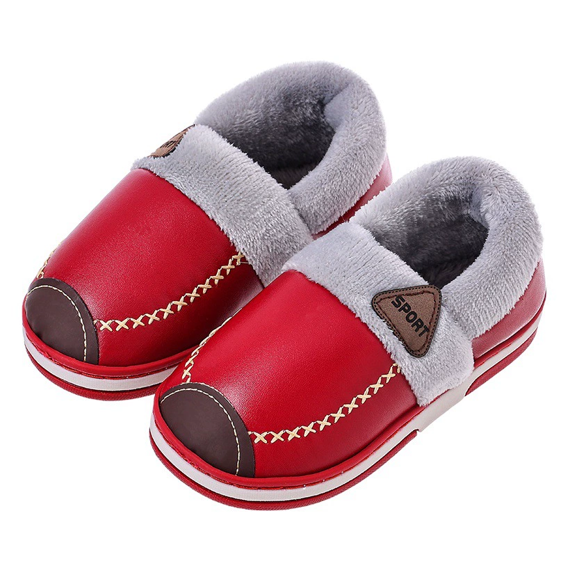 Детская обувь из хлопка, Женская Зимняя Теплая мужская непромокаемая домашняя нескользящая обувь на флисовой подкладке, Уличная обувь на мягкой подошве для детей среднего и большого возраста