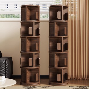 Solid Wood Rotating Small Bookshelf Floor-Standing Space-Saving 360-Degree Kidsren's Picture Book Storage Rack Simple Living Room Storage Rack