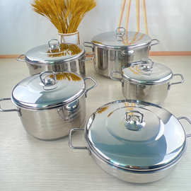 不锈钢汤锅套装锅跨境家用双耳加厚复底礼品锅具 Pot casserole