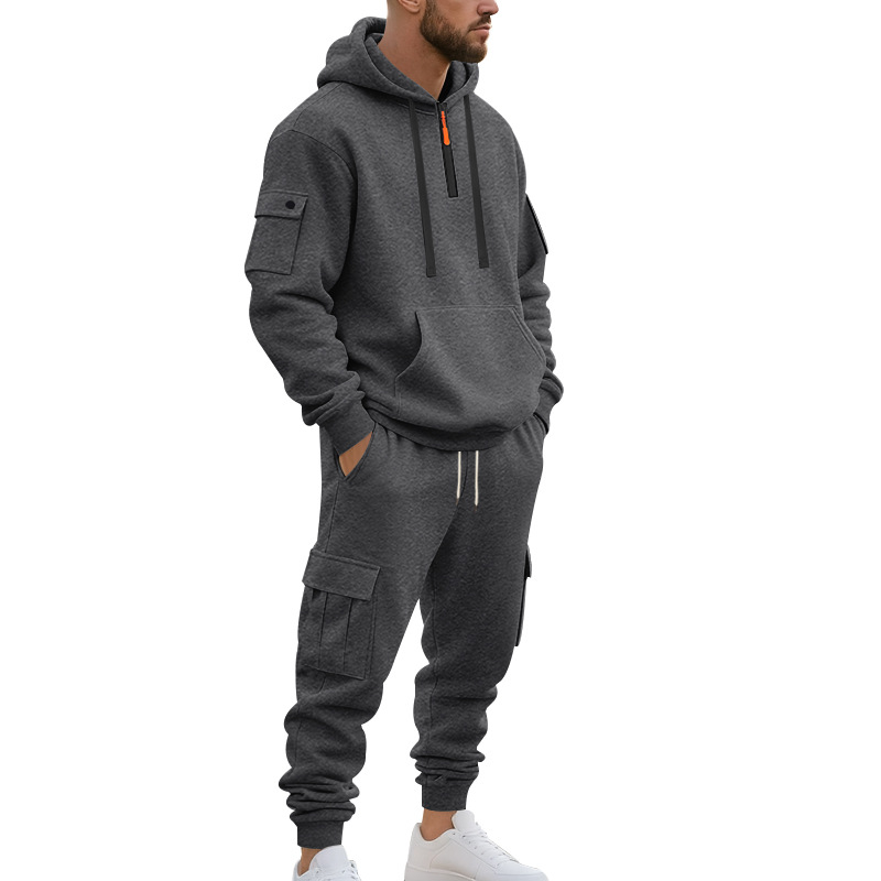 American Autumn And Winter Heavy Loose Men's Tooling Outdoor Commuting Casual Fleece Warm Sweater Tooling Sweatpants Set_viptrois.com