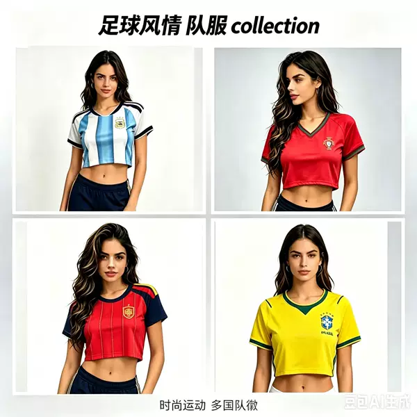 World Cup Spain Argentina Mexico Fan Edition Crop Top Short-Sleeve Jersey Brazil Women's Cheerleading Uniform