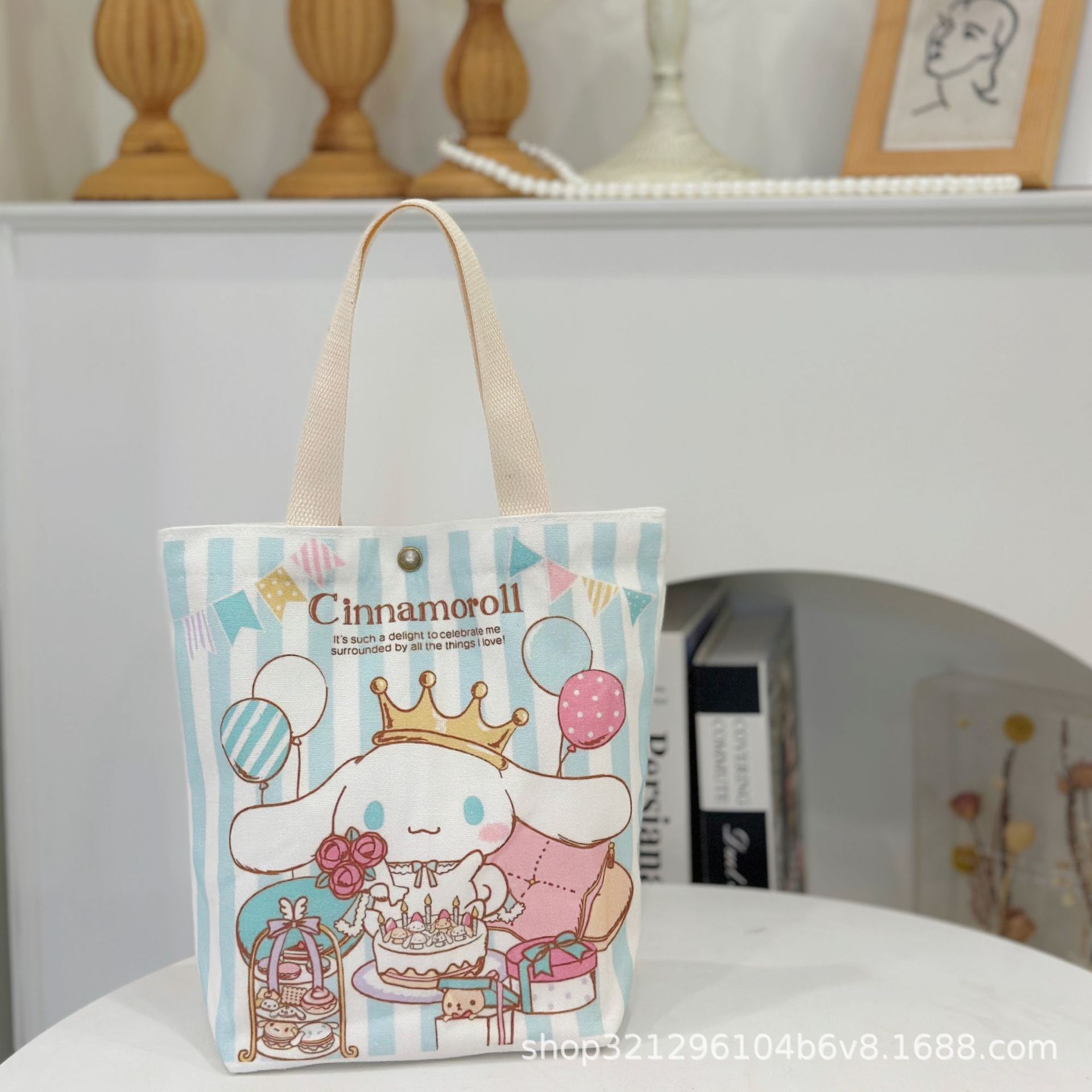 Bolso de lona Sanrio de pelo recto de fábrica, bolso de lona portátil, material de matrícula para estudiantes, bolso para libros, bolso de hombro, bolso de viaje
