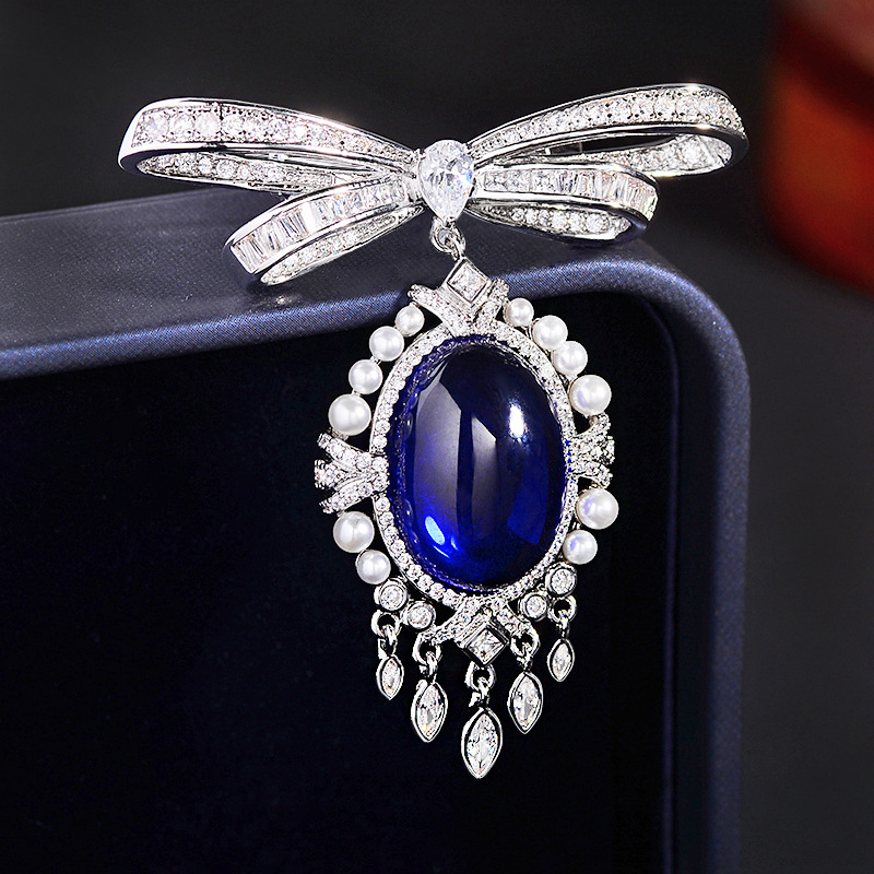 Fashion New Bow Water Drop Pendant Corsage Luxury Tassel Design Sense Brooch Temperament High-end Pin Accessories
