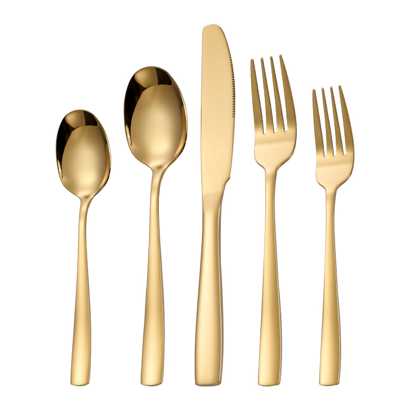 Suministro directo de Amazon mango cuadrado vajilla de acero inoxidable cuchillo de comida occidental tenedor cuchara Hotel europeo cuchillo de carne tenedor cuchara traje