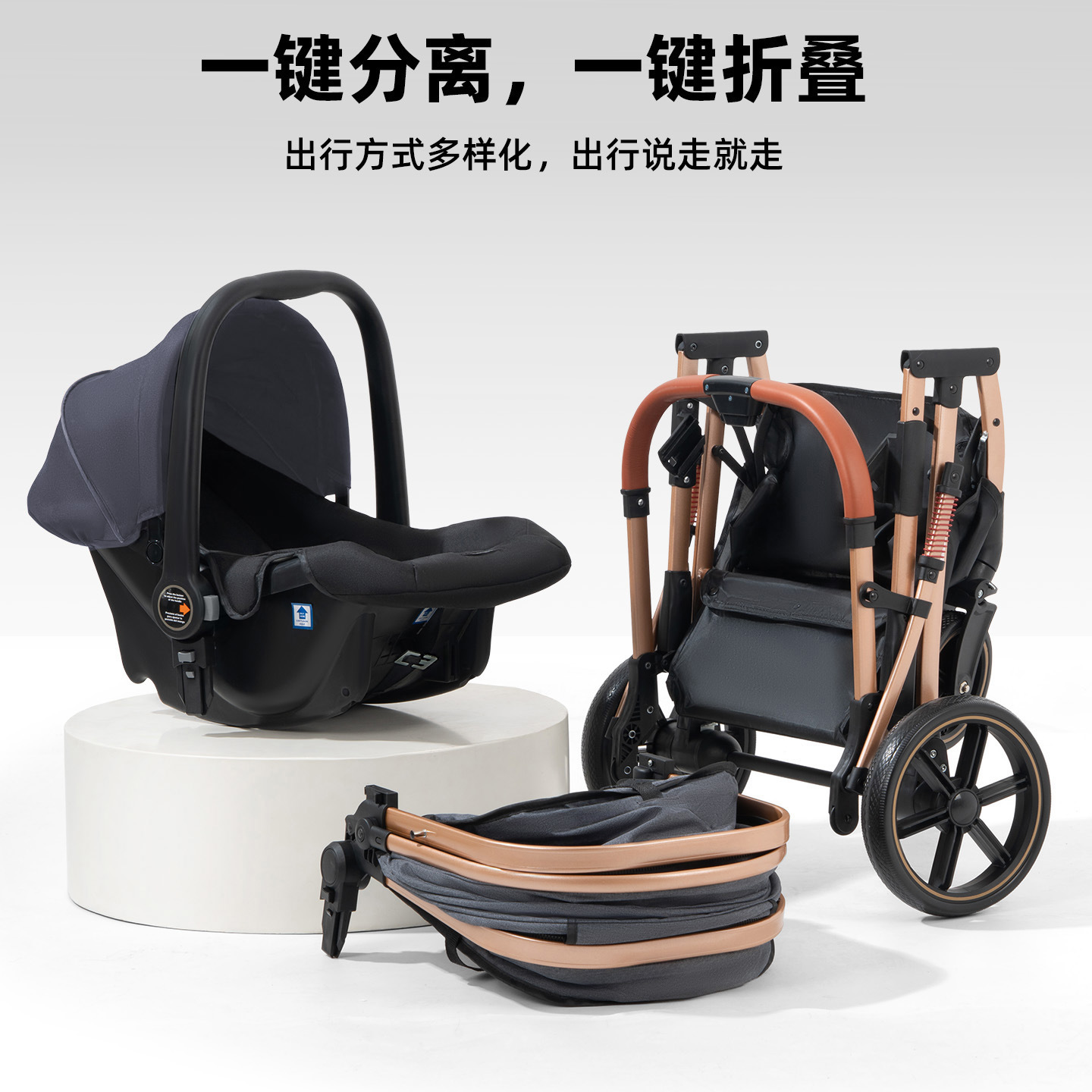 Transfronterizo de alto paisaje婴儿 carro de cuatro ruedas se puede sentar y acostarse amortiguador multifuncional carro plegable pasear al por mayor