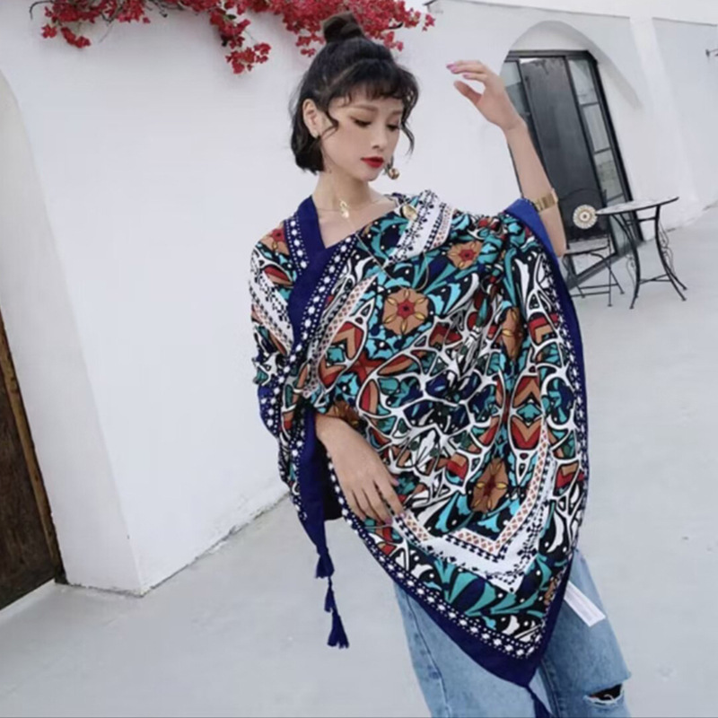 Sopa de satén de twill para mujeres 2025 bufandas de viento nacional de verano tibetanas bufandas de seda protector solar lago Qinghai turismo foto toalla de playa