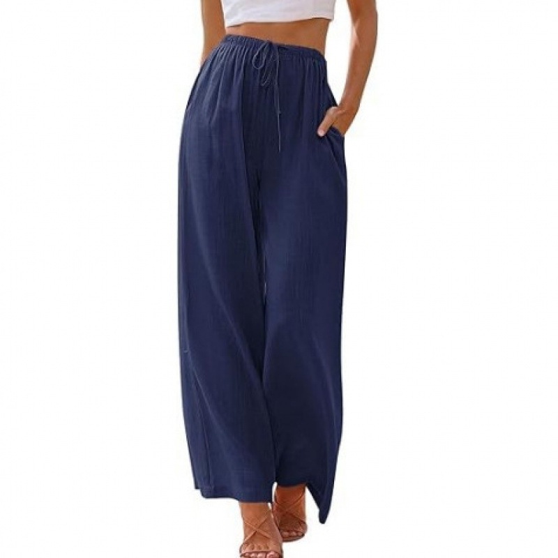 Relaxed Fit Wide Leg Pants for Women Linen Blend Drawstring Waist Pockets plus Size Available_ecoleips.com