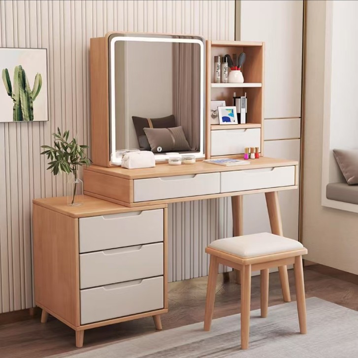 원색 + 백색 LED 거울, 사각 스툴 포함, 좌우 구분 없음