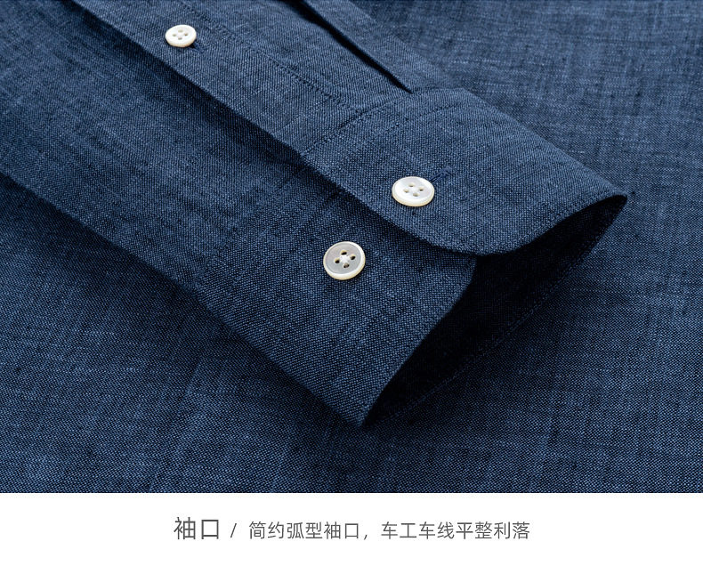 Áo sơ mi nam dài tay cổ đứng 100% vải lanh chống nhăn dáng rộng — Áo dài tay màu hạt dẻ - cổ đứng 13, Áo dài tay màu trắng - cổ đứng 01, Áo dài tay màu xanh tím than - cổ đứng 08 chi tiết 22