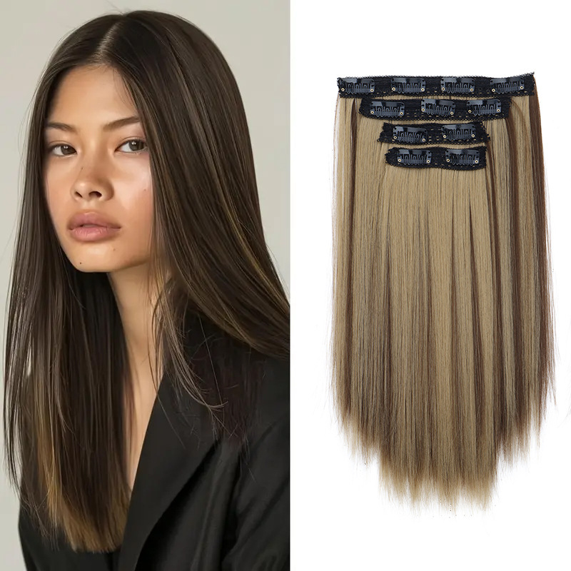 欧米のかつらの許昌のかつらの長いストレートのかつらの女性hairの4つのセットのカードの髪の化学繊維の髪の切れ|undefined