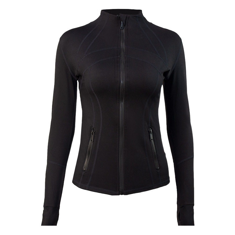 Yoga Wear Women's Hoodless Sports Jacket Solid Color Cardigan Zipper Coat Women's Tight Casual Fitness Slim Long Sleeve